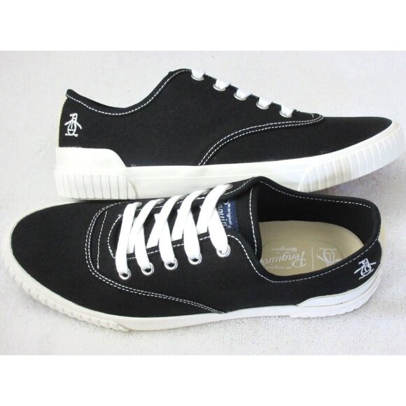 Original Penguin Men's Yeates U Throat Canvas Lace Up Shoes Black White NIB - Picture 2 of 6